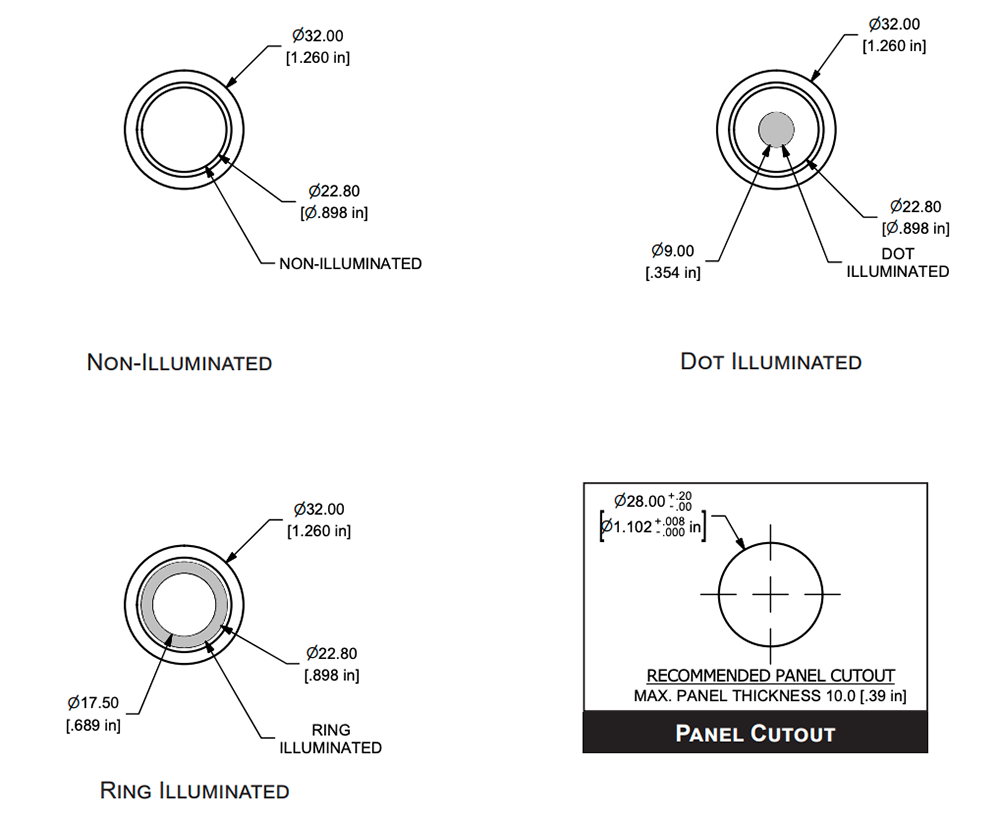E-Switch PV9 Illuminated Anti-Vandal Pushbutton Switches
